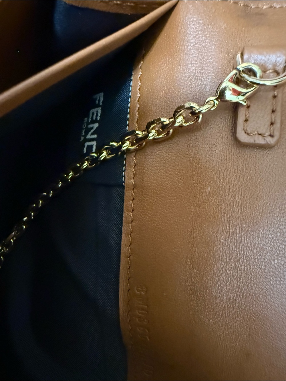 Fendi Embossed Leather Clutch in Cognac with Gold-Tone Hardware - Picture 4 of 7